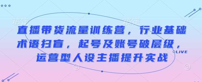 直播带货流量训练营，行业基础术语扫盲，起号及账号破层级，运营型人设主播提升实战-千寻创业网