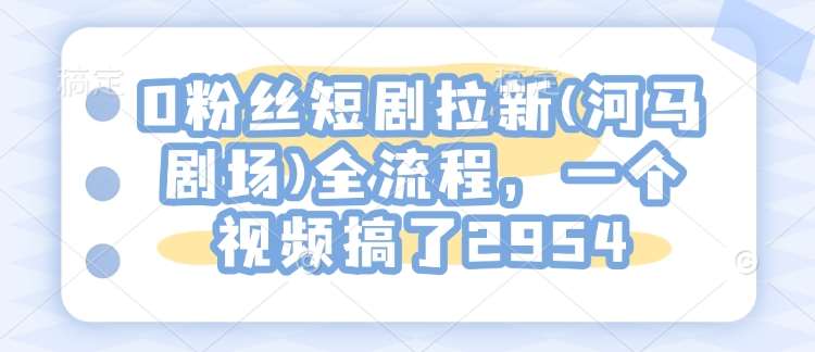 0粉丝短剧拉新(河马剧场)全流程，一个视频搞了2954-千寻创业网