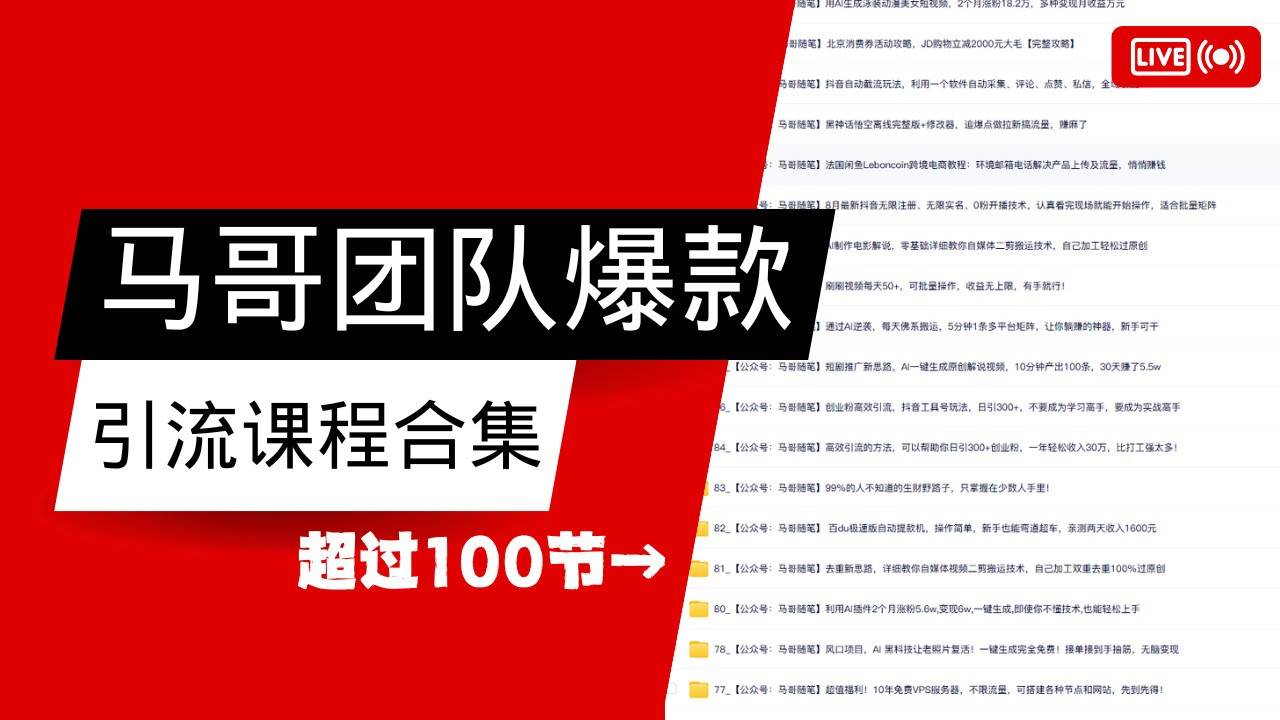 马哥团队【122节】最全项目爆款引流课程合集【持续更新】-千寻创业网