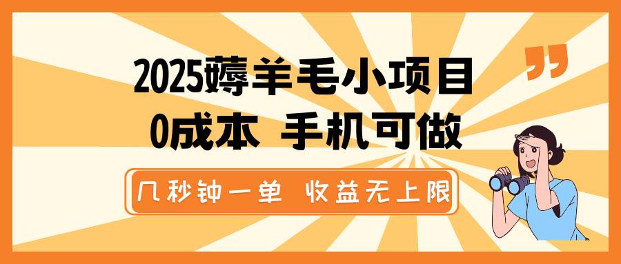 2025薅羊毛小项目，0成本 手机可做，几秒钟一单，收益无上限-千寻创业网