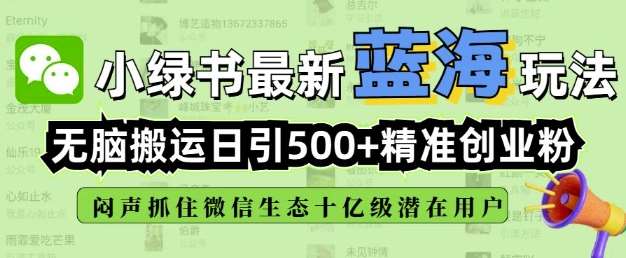 小绿书无脑搬运引流，全自动日引500精准创业粉，微信生态内又一个闷声发财的机会-千寻创业网