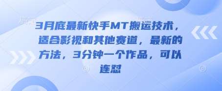 3月底最新快手MT搬运技术，适合影视和其他赛道，最新的方法，3分钟一个作品，可以连怼-千寻创业网
