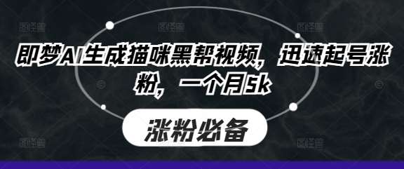 即梦AI生成猫咪黑帮视频，迅速起号涨粉，一个月5k-千寻创业网