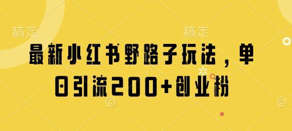 最新小红书野路子玩法，单日引流200+创业粉-千寻创业网