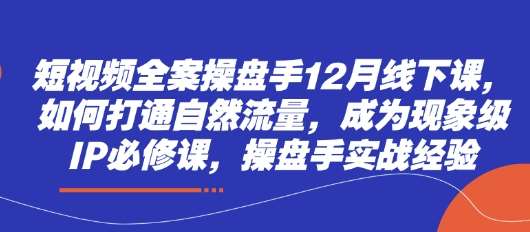 短视频全案操盘手12月线下课，如何打通自然流量，成为现象级IP必修课，操盘手实战经验-千寻创业网