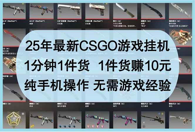 （14439期）25年最新CSGO游戏挂机，1分钟1件货，1件货赚10元 纯手机操作 无需游戏经验-千寻创业网