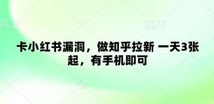 卡小红书漏洞，做知乎拉新 一天3张起，有手机即可-千寻创业网