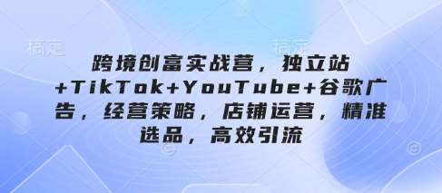 跨境创富实战营，独立站+TikTok+YouTube+谷歌广告，经营策略，店铺运营，精准选品，高效引流-千寻创业网
