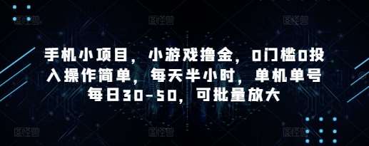 手机小项目，小游戏撸金，0门槛0投入操作简单，每天半小时，单机单号每日30-50，可批量放大-千寻创业网