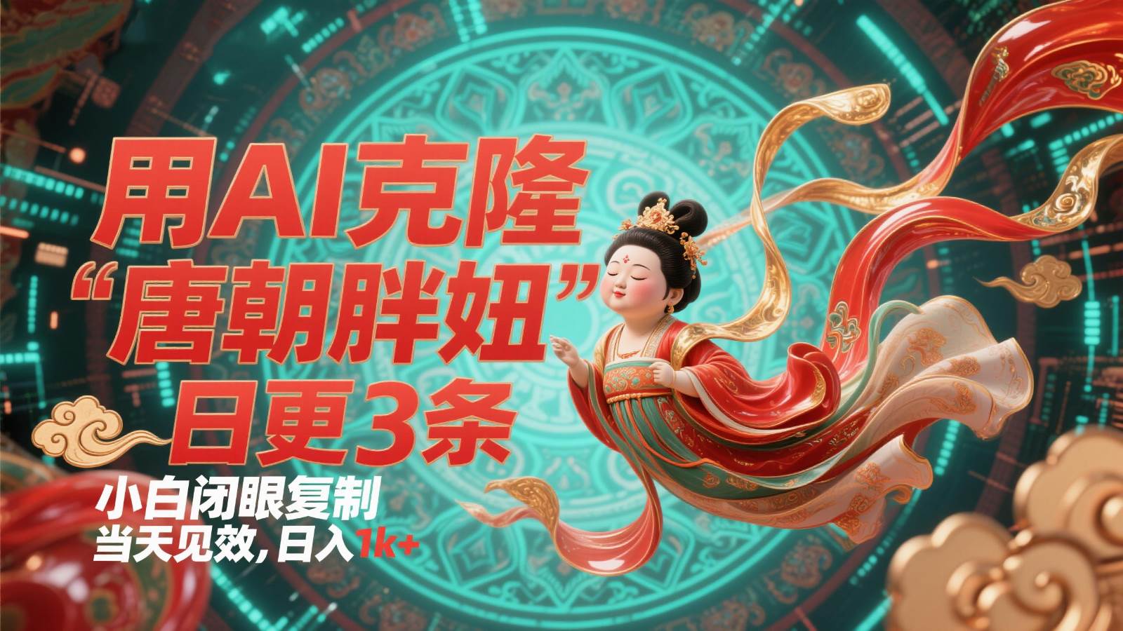 用AI克隆“唐朝胖妞”日更3条，平台疯狂推流，小白闭眼复制，当天见效，日入1k+-千寻创业网