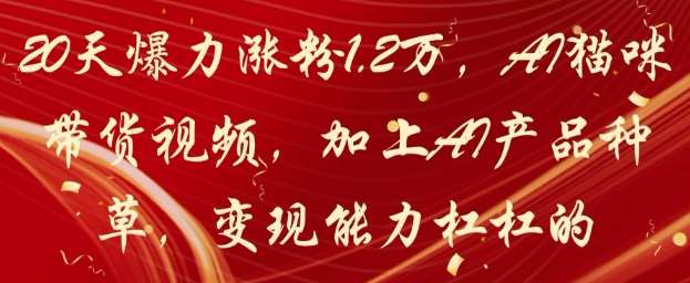 20天爆力涨粉1.2W，AI猫咪带货视频，加上AI产品种草，变现能力杠杠的-千寻创业网