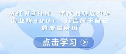 小红书3分钟一条作品精准引流创业粉300+，打造属于自己的流量帝国-千寻创业网