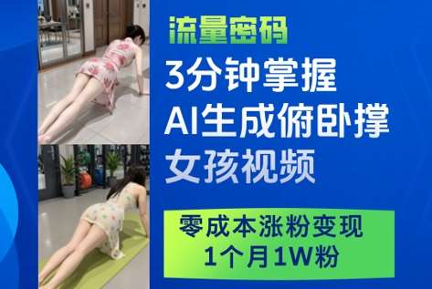 3分钟掌握AI生成俯卧撑女孩视频，零成本涨粉变现，1个月1W粉-千寻创业网