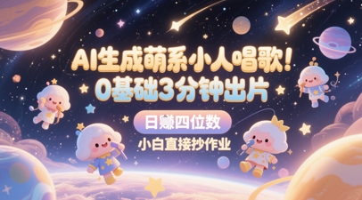 AI生成萌系小人唱歌，0基础3分钟出片，28个作品涨粉8.9W，单条最高19W赞，日入四位数，小白直接抄作业-千寻创业网