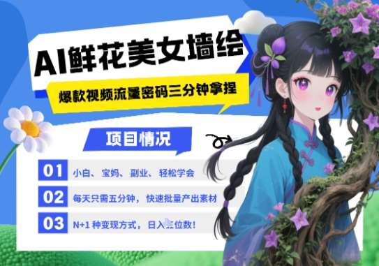AI+墙绘+美女+鲜花，2025最火流量密码，小白三分钟学会，N种变现渠道，月入五位数-千寻创业网