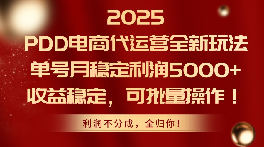 （14839期）2025PDD电商代运营全新玩法，单号月稳定利润5000+，收益稳定，可批量操作-千寻创业网