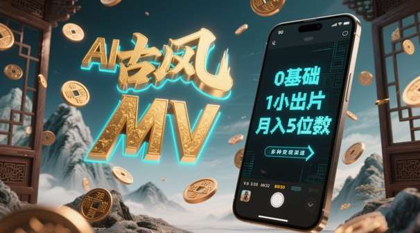 AI一键生成古风音乐MV，0剪辑基础1小时出片，多种变现渠道，一部手机月入5位数-千寻创业网
