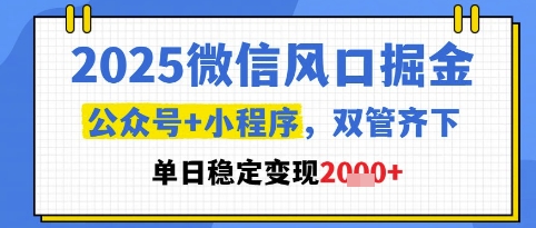 2025微信风口掘金，公众号+小程序双管齐下，单日稳定变现1k+【揭秘】-千寻创业网