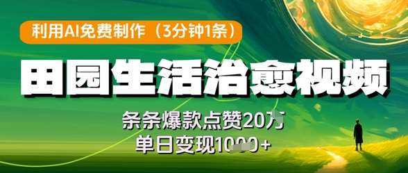 利用AI免费制作田园生活治愈视频，条条爆款点赞20W，单日变现几张-千寻创业网