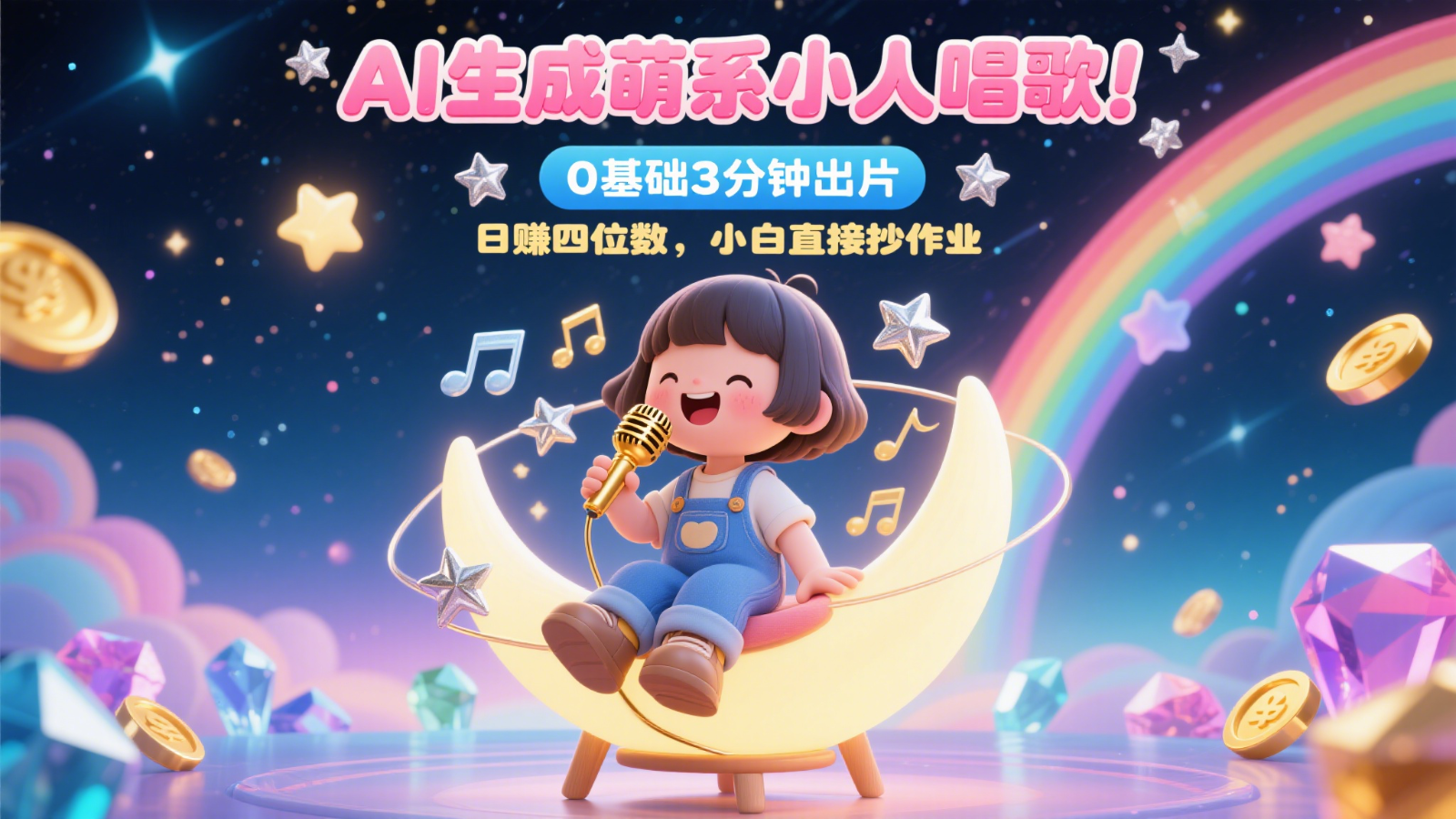 AI生成萌系小人唱歌！0基础3分钟出片，28个作品涨粉9万，日赚四位数，小白直接抄作业-千寻创业网