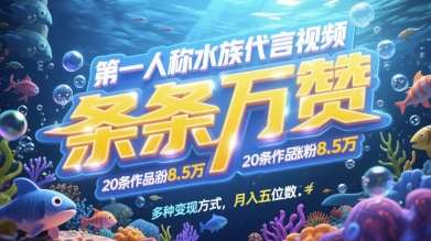 第一人称水族代言视频，条条万赞，20条作品涨粉7.8W，多种变现方式月入五位数-千寻创业网