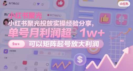 小红书聚光投放实操经验分享，单号月利润超1w+，可以矩阵起号放大利润-千寻创业网