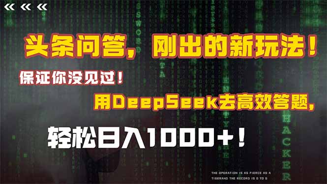 （14957期）头条问答，刚出的新玩法！保证你没见过！结合Deepseek高效答题，轻松日…-千寻创业网