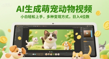AI生成萌宠动物视频，小白轻松上手，多种变现方式，日入4位数-千寻创业网