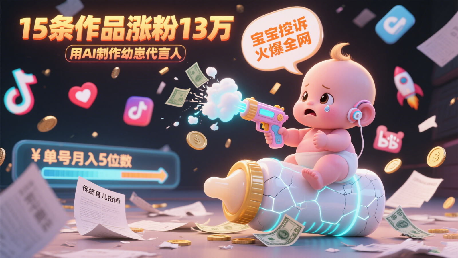 用AI制作幼崽代言人，宝宝的控诉火爆全网，15条作品涨粉13万，单号月入5位数实操教程-千寻创业网