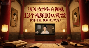 历史女性独白视频，13个视频10w粉丝，伙伴计划，视频号分成等-千寻创业网