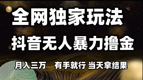 全网独家玩法抖音无人暴力撸金，月入3W，有手就行，当天拿结果【揭秘】-千寻创业网