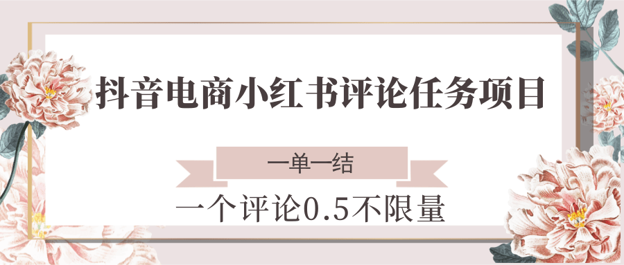 抖音电商小红书评论任务项目，一个评论0.5，一单一结 不限量-千寻创业网