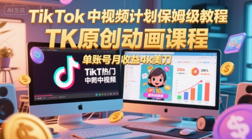 TikTok中视频计划保姆级教程，TK原创动画课程，单账号月收益4k美刀-千寻创业网