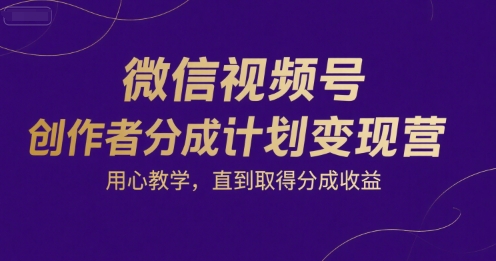 微信视频号创作者分成计划变现营，用心教学，直到取得分成收益-千寻创业网