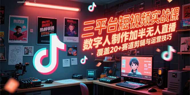 （15265期）三平台短视频实战课，数字人制作加半无人直播，覆盖20+赛道剪辑与运营技巧-千寻创业网
