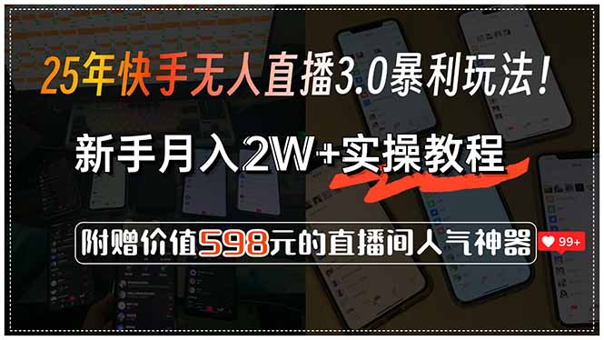 （15335期）25年快手无人直播3.0暴利玩法！，新手月入2W+实操教程，附赠价值598元…-千寻创业网