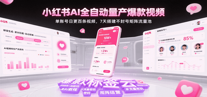 小红书AI全自动量产爆款视频，单账号日更百条视频，7天搭建不封号矩阵流量池-千寻创业网