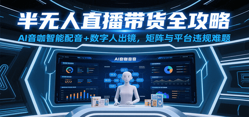 半无人直播带货全攻略：AI音咖智能配音+数字人出镜，解决账号矩阵与平台违规难题-千寻创业网