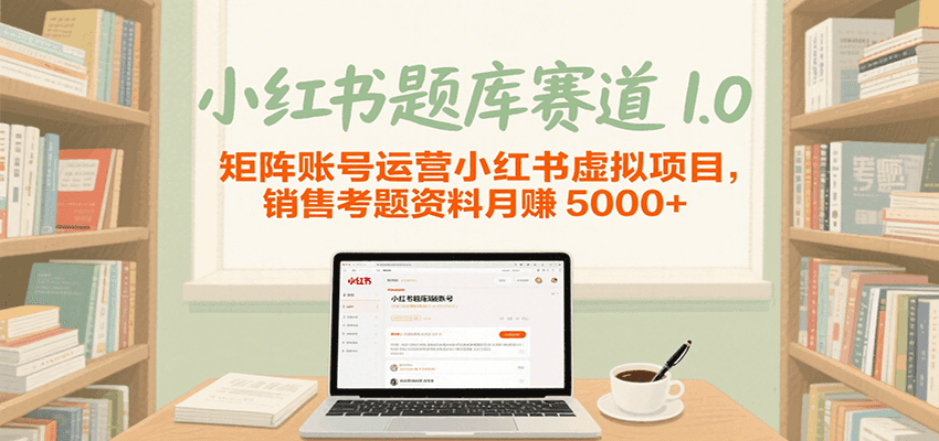 小红书题库赛道1.0，矩阵账号运营小红书虚拟项目，销售行业资格证考题资料月赚5000+-千寻创业网