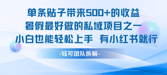 单条贴子带来5张的收益，暑假最好做的私域项目之一，小白也能轻松上手，有小红书就行-千寻创业网