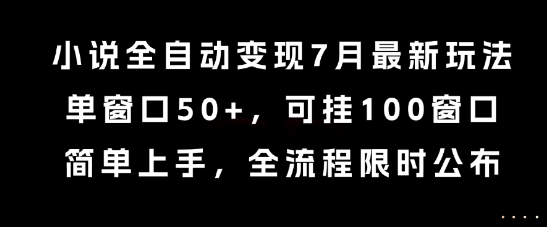 小说全自动变现7月玩法，单窗口50+，可挂100窗口，简单上手，全流程限时公布【揭秘】-千寻创业网