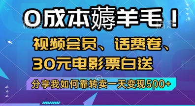 0成本薅羊毛!视频会员、话费卷、30元电影票白送，分享我如何靠转卖一天变现5张+【揭秘】-千寻创业网
