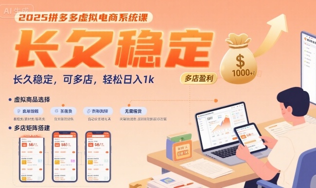 2025拼多多虚拟电商系统课，长久稳定，可多店，轻松日入1k-千寻创业网