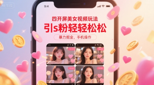 四开屏美女视频玩法，引s粉轻轻松松，暴力掘金，手机操作【揭秘】-千寻创业网
