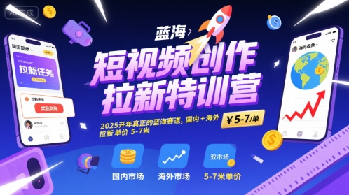 短视频创作拉新特训营，2025开年真正的蓝海赛道，国内+海外，拉新单价5-7米-千寻创业网