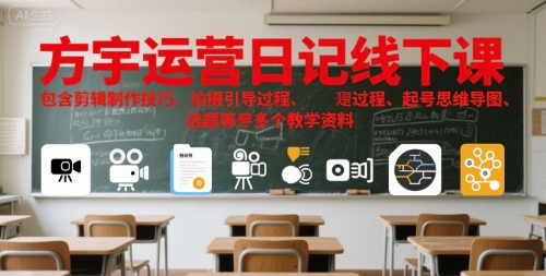 方宇运营日记线下课，包含剪辑制作技巧、拍摄引导过程、起号思维导图、选题等多个教学资料-千寻创业网