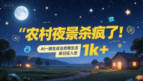 农村夜景杀疯了！AI一键生成治愈系慢生活，单日狂入1k+-千寻创业网