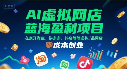 AI虚拟网店蓝海盈利项目，在家开淘宝、拼多多、抖店等虚拟品网店，零成本创业-千寻创业网