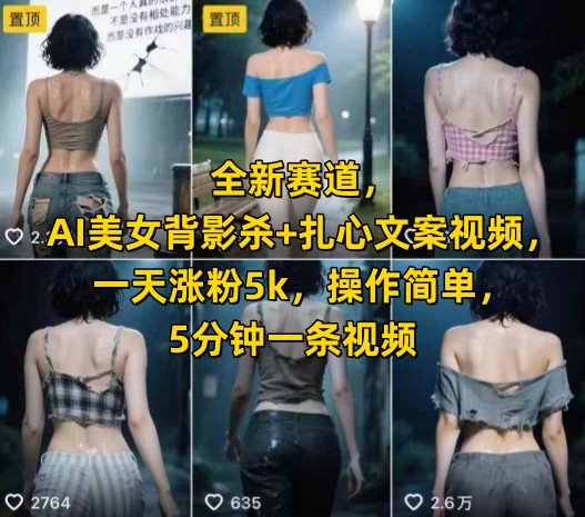 全新赛道，AI美女背影杀+扎心文案视频，一天涨粉5k，操作简单，5分钟一条视频-千寻创业网