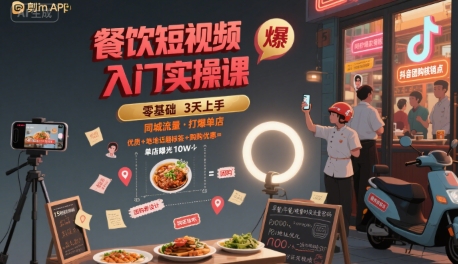 餐饮短视频入门实操课，引爆同城流量，打爆单店-千寻创业网